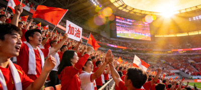 众多球迷在体育场看台欢呼助威